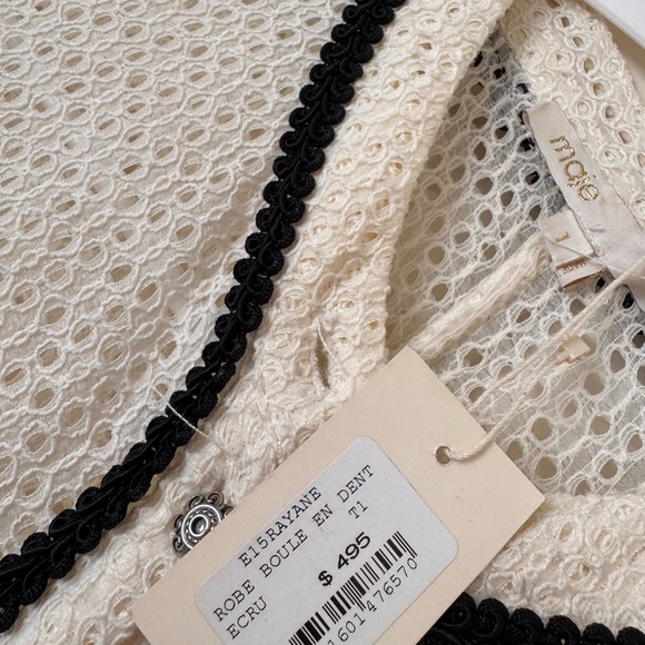 Maje Cream Lace Dress with Black Detailing - Picture 4 of 6